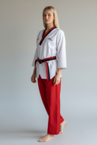 Adidas Dobok Poomsae Blanco/Rojo Logo Nuevo Woman Taekwondo